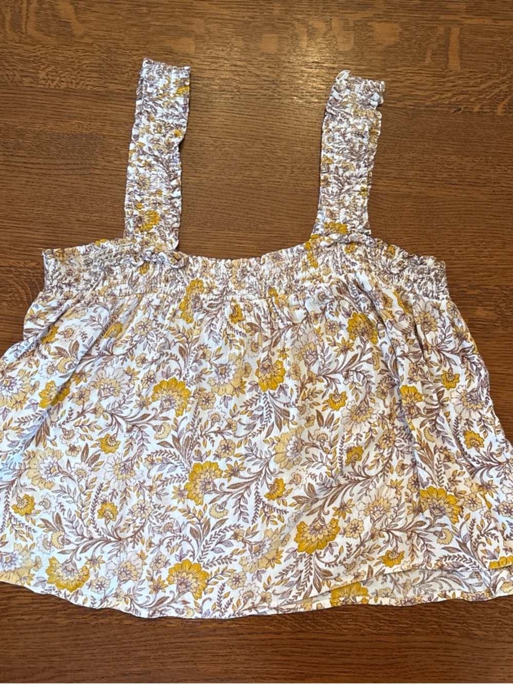 Patrons of Peace White Floral Smocked Square-Neck Tank with Mustard Print - Picture 6 of 7